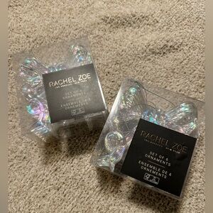 Rachel Zoe iridescent bow ornaments, new in box, 2 sets of 6